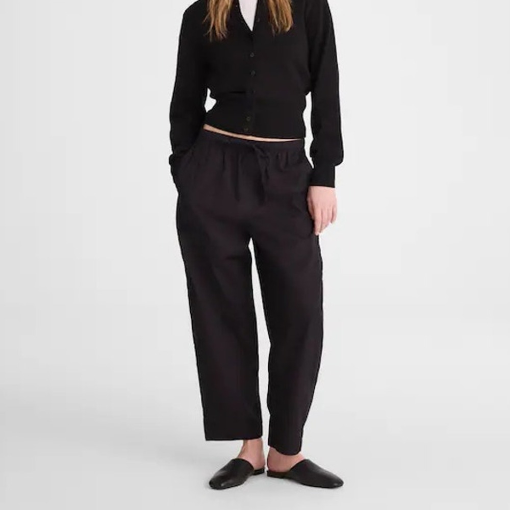 Madewell Pull-On Barrel Leg Utility Pant Poplin Cotton Jet Black Size XL NWT